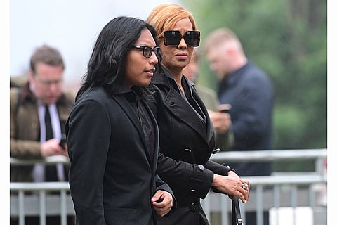 Sven-Goran Eriksson Funeral: Yaniseth Alcides, right, the partner of Swedish soccer manager Sven-Goran Eriksson arrives to attend the funeral service